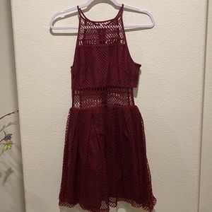 dark red /maroon mesh partially see through dress